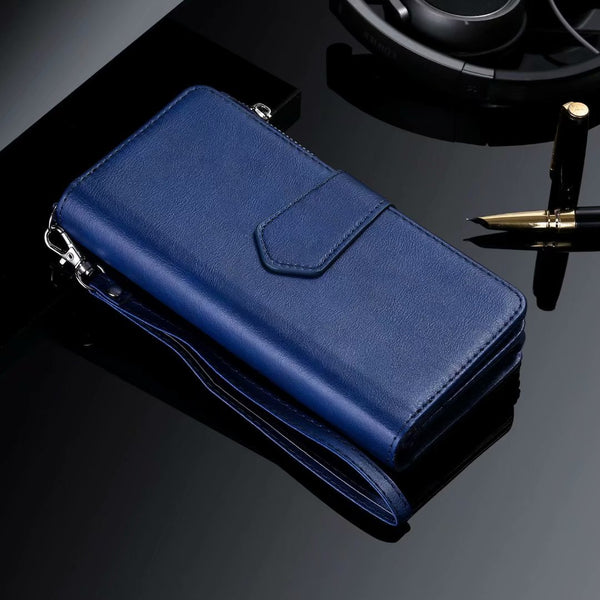 Funda de Cuero Dual con Cierre para Teléfono Móvil
