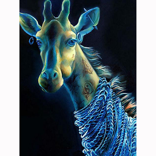 Pintura de Diamantes 5D Cuadrada Completa - Jirafa Azul Relajante