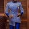 Camisa Casual Azul con Estampado y Cuello de Pie para Hombre
