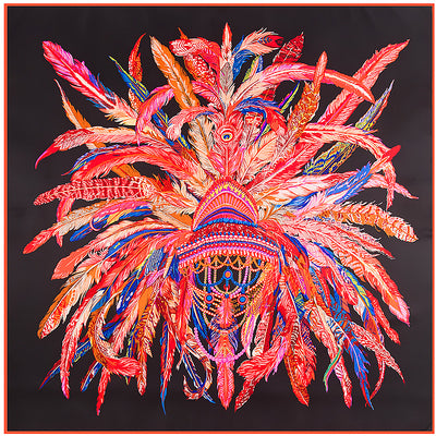 Pañuelo de Seda Sintética con Diseño de Plumas Indígenas para Mujer - Image 5