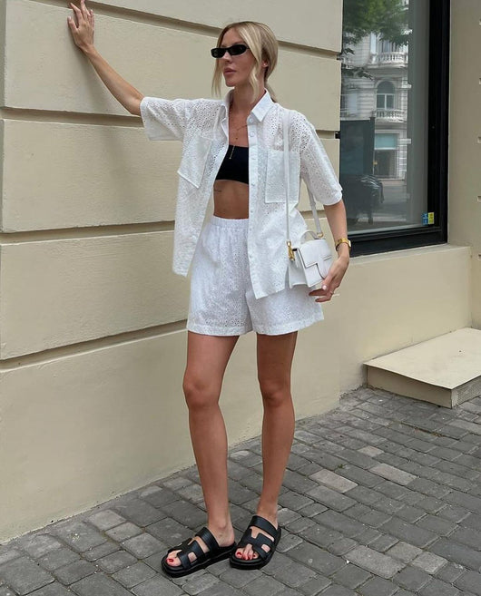 Blusa Corta con Cuello de Solapa y Detalles Calados para Mujer - Image 14