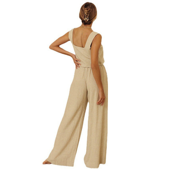 Conjunto Holgado de Lino y Algodón - Chaleco sin Mangas y Pantalón Suelto
