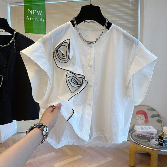 Blusa Blanca de Lujo Minimalista con Diseño Tridimensional en Rosa