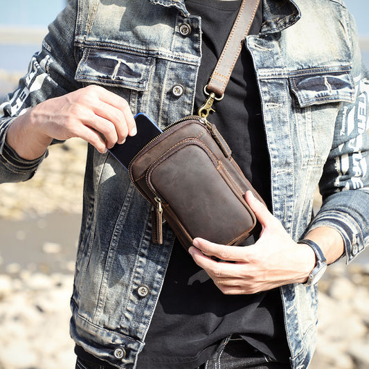 Bolsa Bandolera de Cuero Genuino para Hombre - Estilo Vintage