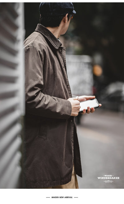 Abrigo Impermeable de Lana Encerada Estilo Británico Marrón - Gabardina Retro para Hombre - Image 12