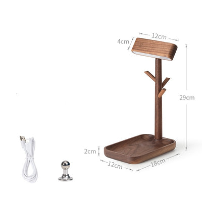 Lámpara LED de Madera de Nogal Negro Nórdica con Organizador de Llaves Recargable - Image 10
