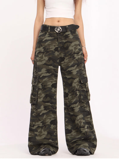 Pantalón Cargo Ancho Camuflaje Retro de Tiro Bajo - Image 9