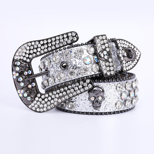 Cinturón con Calavera y Cristales Brillantes - Estilo Rockero