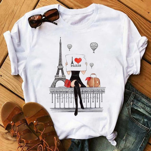 Blusa Romántica de Manga Corta para Mujer con Estampado I LOVET - Image 22