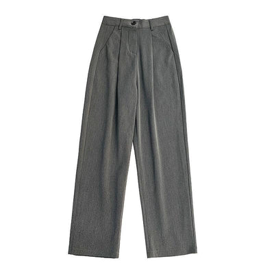 Pantalones Anchos Cintura Alta Mujer - Drapeado Elegante Negro y Gris - Image 5