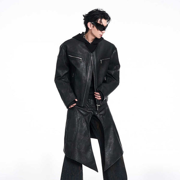 Chamarra de Cuero para Hombre con Diseño Nicho y Cierre V-Neck