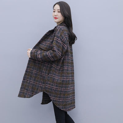 Chaqueta Camisa Cuadriculada Suelta de Lana Gruesa para Mujer - Image 8
