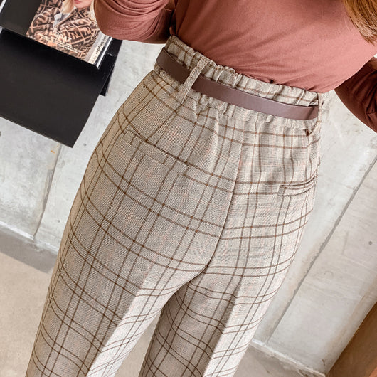 Pantalones Cuadros Mujer Corte Holgado Estilo Británico Largo 7/8 - Image 4