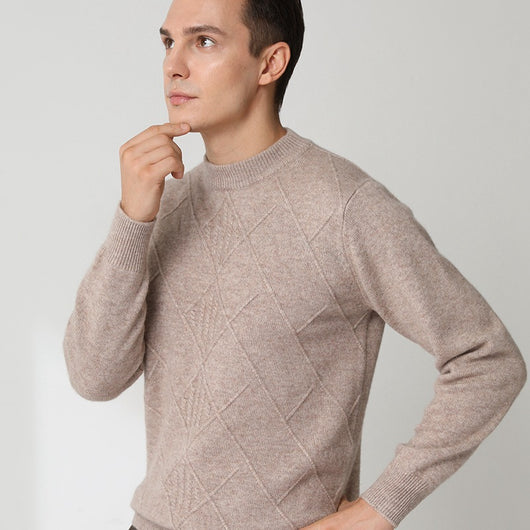 Suéter Cashmere Hombre Cuello Redondo Jacquard Elegante - Image 3