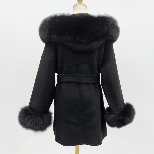 Abrigo de Lana Reversible con Cuello de Pelaje Oversized - Image 15