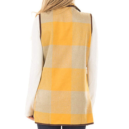 Chaleco Cuadros Solapa Capa Sleeveless para Mujer - Image 10
