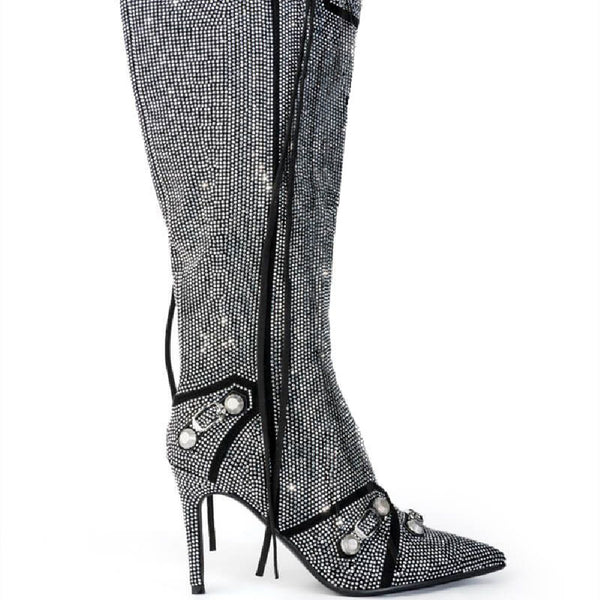 Botas Oversized con Hebilla de Aguja y Cristales Brillantes