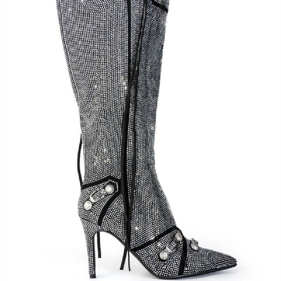 Botas Oversized con Hebilla de Aguja y Cristales Brillantes