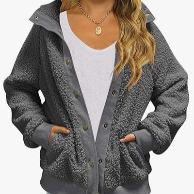 Cardigan de Polar Grueso con Bolsillos para Mujer - Abrigo Cálido de Color Puro - Image 5
