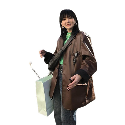 Chaqueta de Cuero Suelta para Mujer - Estilo Moderno y Versátil - Image 5