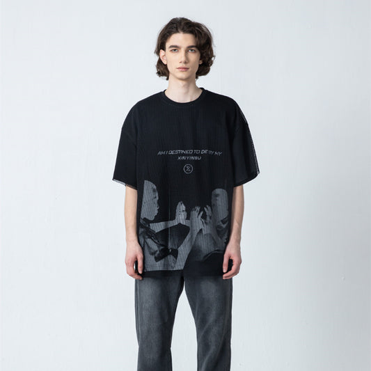 Playera Gráfica Reversible de Retrato con Letras para Hombre
