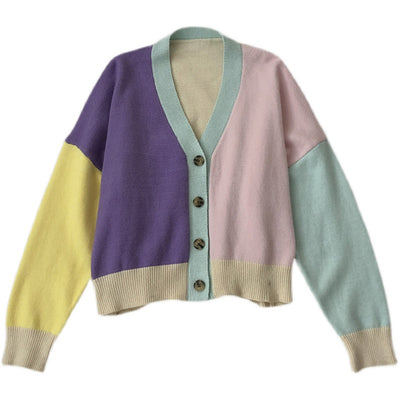 Suéter Mujer Cuello V Bloques de Color Manga Larga - Image 6