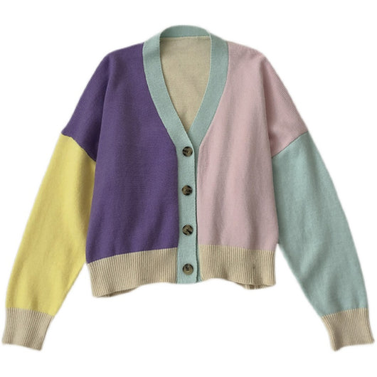 Suéter Mujer Cuello V Bloques de Color Manga Larga - Image 6