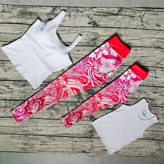 Parent-child dance fitness yoga suit with black tank tops and vibrant pink, orange, and green striped leggings. - Image 22