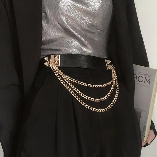 Cinturón Elástico Ancho con Remaches Punk Gold para Mujer - Image 2