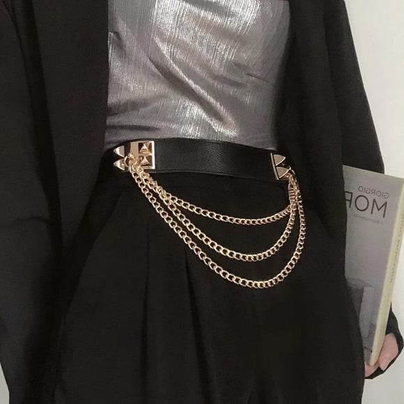 Cinturón Elástico Ancho con Remaches Punk Gold para Mujer