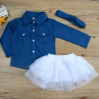 Conjunto de 3 Piezas Infantil Otoño: Blusa Denim, Falda Leopardo y Diadema - Image 17
