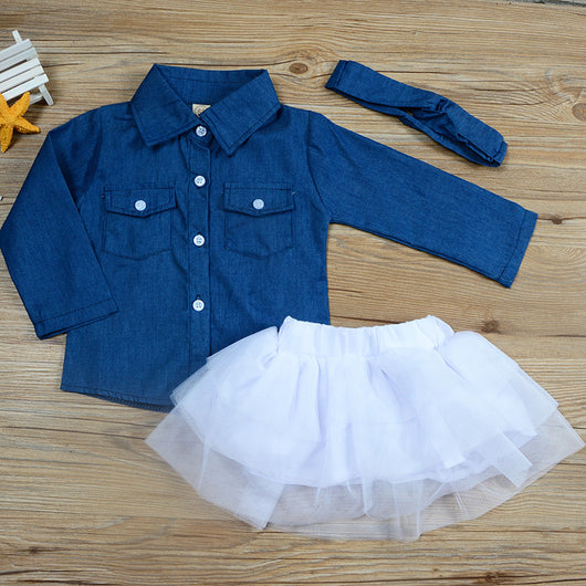 Conjunto de 3 Piezas Infantil Otoño: Blusa Denim, Falda Leopardo y Diadema - Image 17