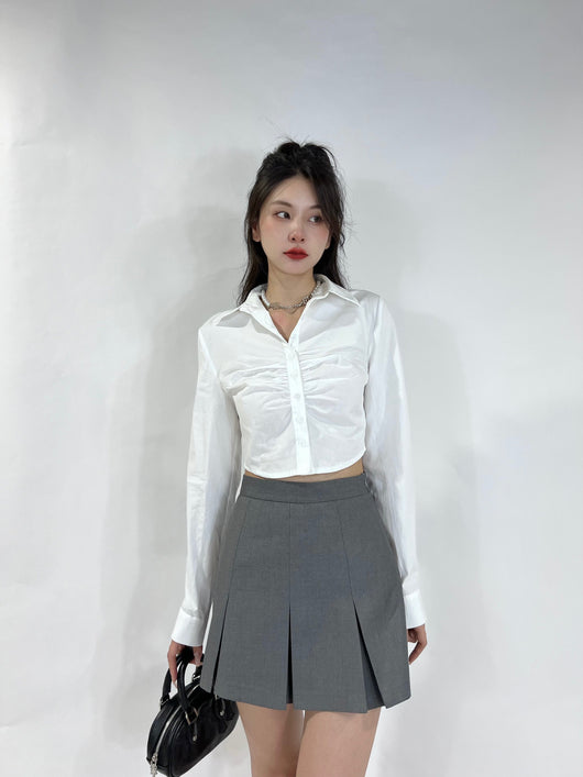 Blusa Blanca Plisada Ajustada para Mujer - Image 10