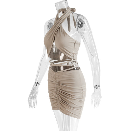 Vestido Dos Piezas Halter con Encaje y Volantes Anudado Espalda Descubierta - Image 16