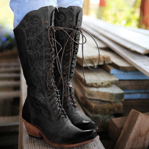 Botas Medianas de Caña con Encaje y Tacón Grueso para Mujer Tallas 40-43 - Image 9
