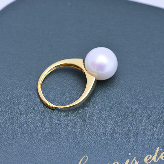 Anillo de Perla Blanca Agua Dulce 12-13mm Círculo Perfecto Brillo Intenso