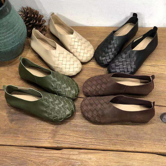 Zapatos Planos de Cuero Tejido con Punta Redonda - Estilo Retro Cómodo - Image 21
