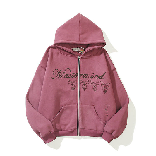 Sudadera con Cierre Estampado Calavera Burgundy - Diseño Letter Print - Image 2