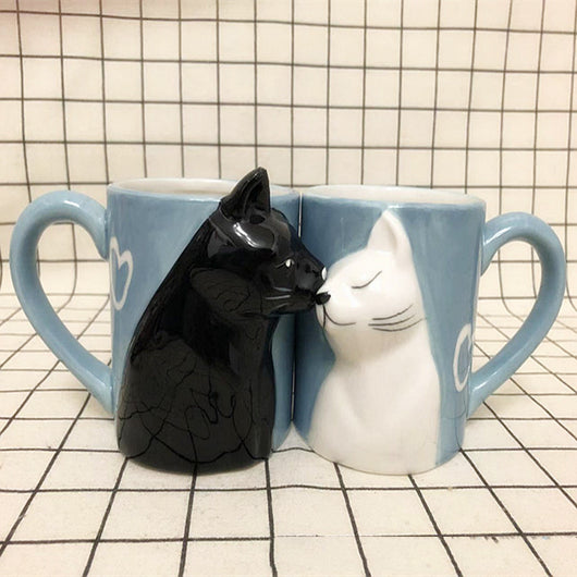 Taza Cerámica 3D Pareja de Gatos Besándose Blanco y Negro - Image 5