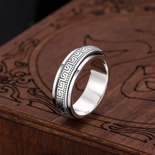 Anillo de Plata Tailandesa con Patrón Geométrico para Hombre