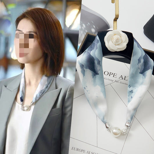 Pañuelo de Seda con Broche Magnético y Collar de Perlas para Mujer - Image 8