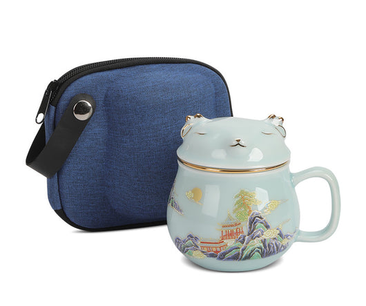 Taza de Té Cerámica Ciudad Prohibida con Tapa - Separador de Infusiones - Image 12
