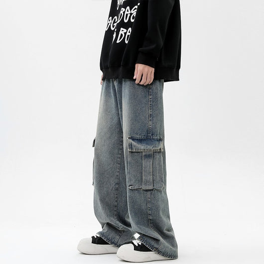Pantalones Rectos Anchos Estilo Retro para Hombre - Image 9