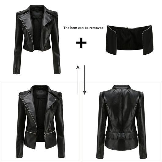 Chaqueta de Cuero para Mujer Desmontable Primavera Otoño - Image 4