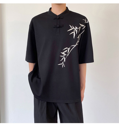 Camisa de Manga Corta con Bordado de Hojas de Bambú para Hombre - Image 22