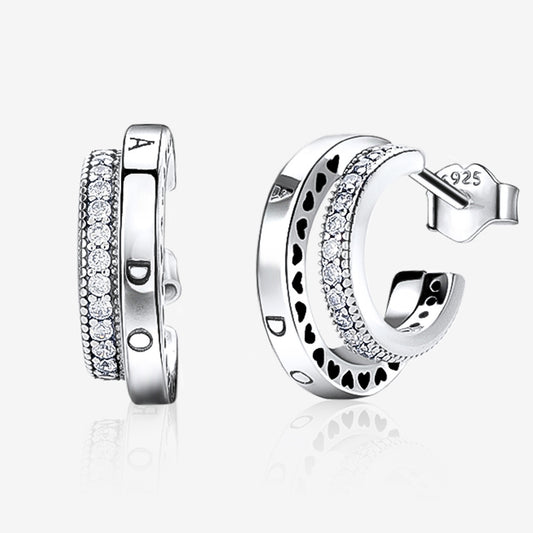 Aretes de Circonia Doble Anillo Efecto Hielo para Mujer