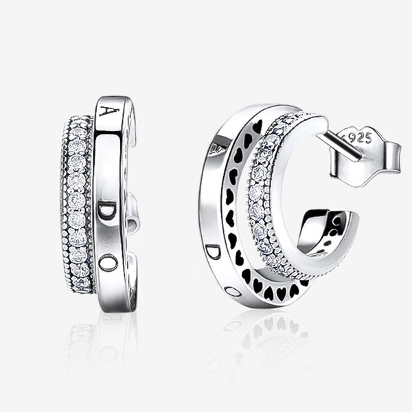 Aretes de Circonia Doble Anillo Efecto Hielo para Mujer