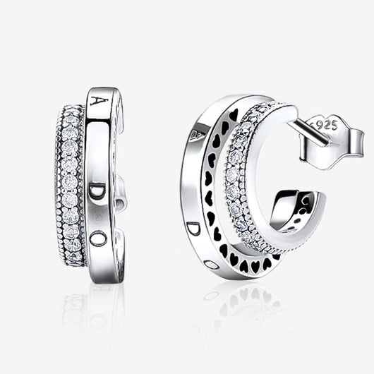 Aretes de Circonia Doble Anillo Efecto Hielo para Mujer