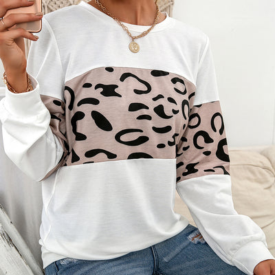 Suéter Tejido Estampado Leopardo Cuello Redondo con Parches de Contraste para Mujer - Image 4