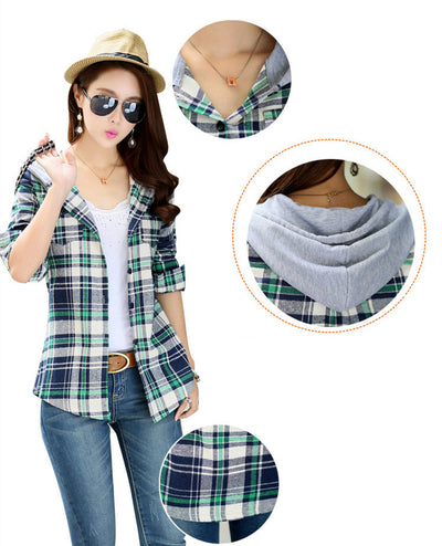 Camisa de Cuadros con Capucha para Mujer de Manga Larga - Image 7